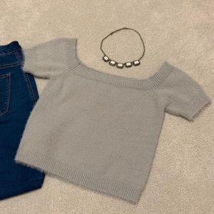 NWT Kendall & Kylie Cropped Gray Fuzzy Sweater